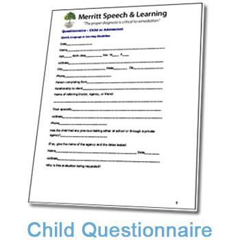 Child or Adolescent  Questionnaire for Speech, Language or Learning Disabilities